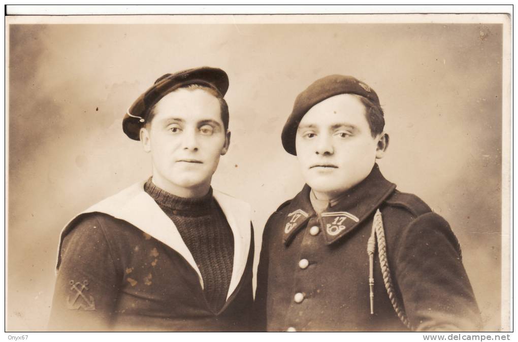 Carte Postale Photo Militaire Français MARIN Et Chasseurs Alpins -17ème Bataillon De Chasseurs à Pied- - Personen