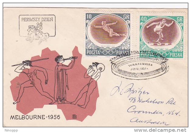 Poland 1956 Melbourne Olympic Games , Fencing, Cover Sent To Australia - Summer 1956: Melbourne