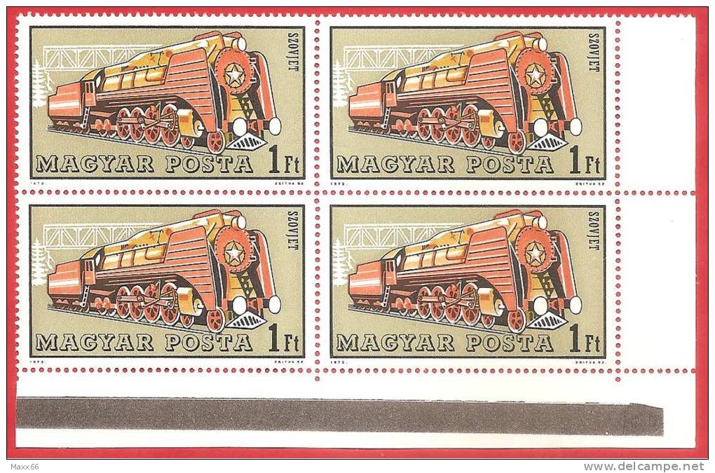 UNGHERIA - MAGYAR POSTA - QUARTINA MNH ANGOLO - 1972 - Soviet Locomotive - 1 Ft - Michel HU 2733A - Ungebraucht