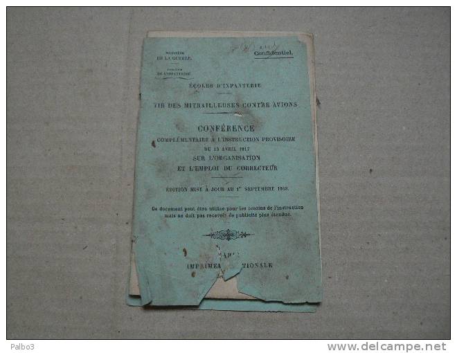 Manuel Notice Tir Des Mitrailleuses Contre Avions Ww1 Confidentiel - 1914-18