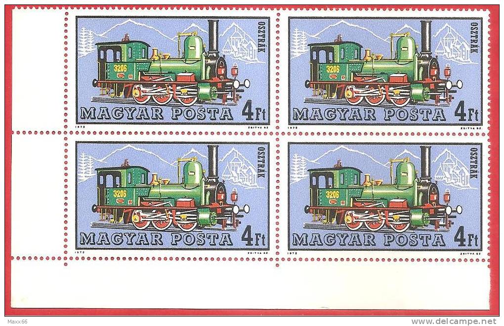 UNGHERIA - MAGYAR POSTA - QUARTINA MNH ANGOLO - 1972 - Austrian Locomotive - 4 Ft - Michel HU 2736A - Ongebruikt