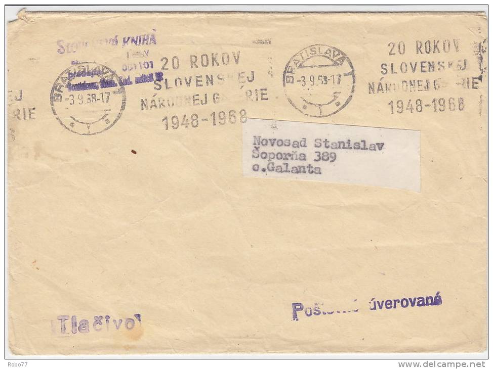 1968 Czechoslovakia  Cover.  20. Rokov Slovenskej Narodnej Galerie. Bratislava.   (B06027) - Lettres & Documents
