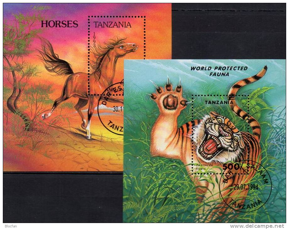 Wild-Pferd Anglo Norman WWF 1993 Tanzania Blocks235+251 O 6€ Wilde Tiger Ss Fauna Bloc Panthera Tigris Sheet Bf Tansania - Nature