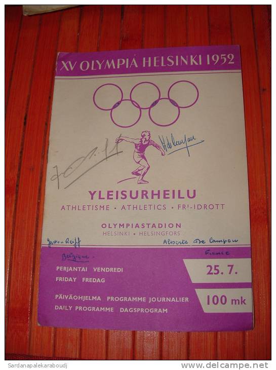 JEUX OLYMPIQUES HELSINKI 1952 (athlétisme), Autographes De Gaston Reiff (Belgique) Et Alberte Du Campou (France) - Authographs