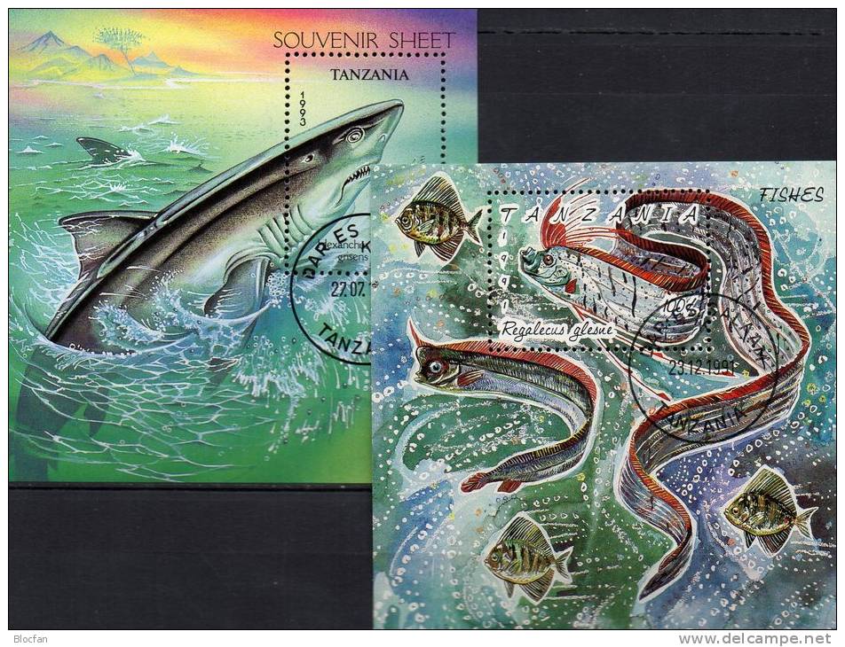 Riemenfisch WWF 1993 Tanzania Block 168+225 O 5€ Meeres-Welt Haie Hoja M/s S/s Bloque Bloc More Fauna Sheet Bf Tansania - Dolphins