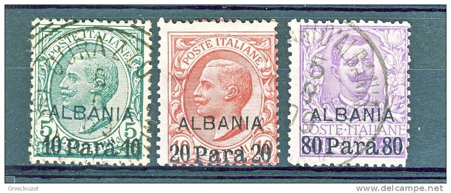 Levante Albania 1907 SS 4 N. 7-9 USATI Cat. € 140 - Albanie