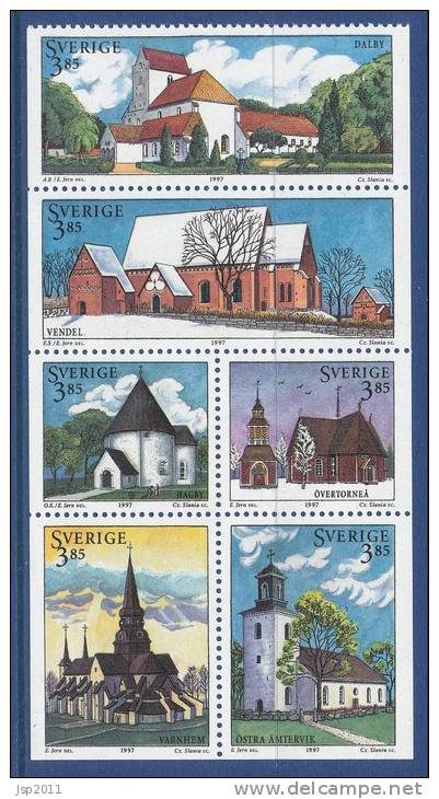 Sweden 1997 Facit # 1999-2004. Swedish Houses 3. Churches,  See Scann, MNH (**) - Unused Stamps
