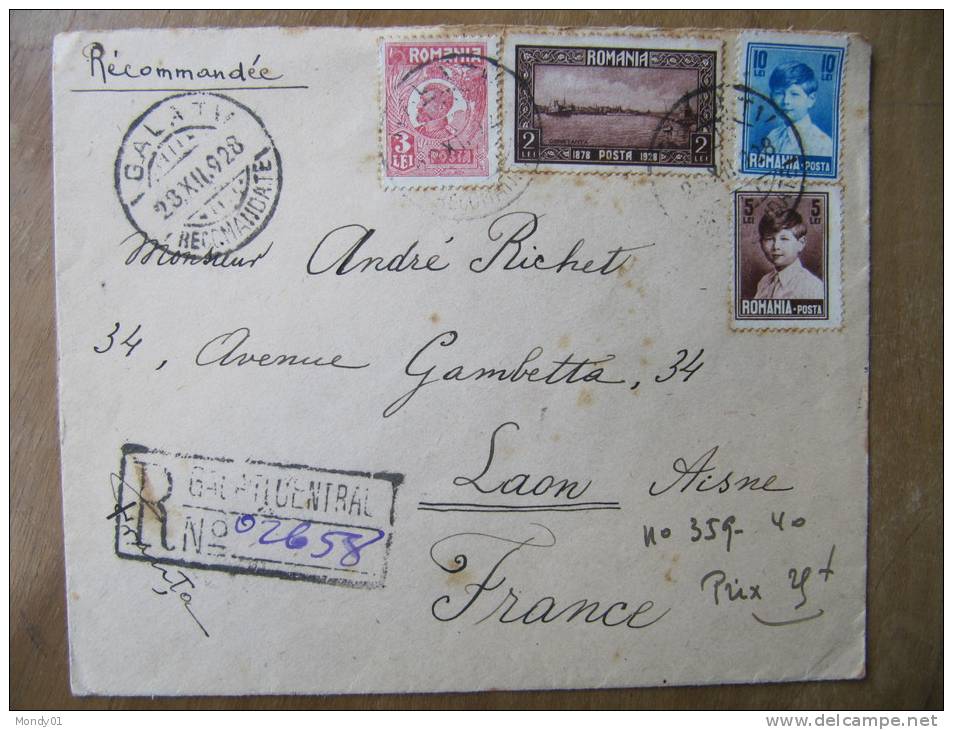 4-471 Roumanie Galatz Laon Aisne 1928 1929 Recommandée Généalogie André Richet Stambolian Romania France - Storia Postale