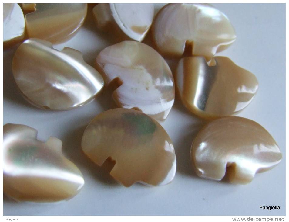 Lot De 2 Perles "Ours Zuni" En Véritable Nacre Naturelle Environ 12x9mm Ces Perles Sont Percées Du Ventre Au Dos. - Perlen