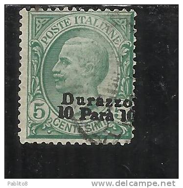 ITALY ITALIA LEVANTE DURAZZO 1909 - 1911 10 PA SU 5 C USED VARIETY - European And Asian Offices