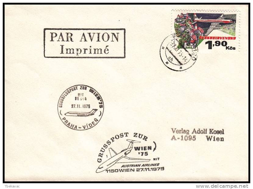 Czechoslovakia 1975 , Airmail Cover Praha To Wien - Poste Aérienne