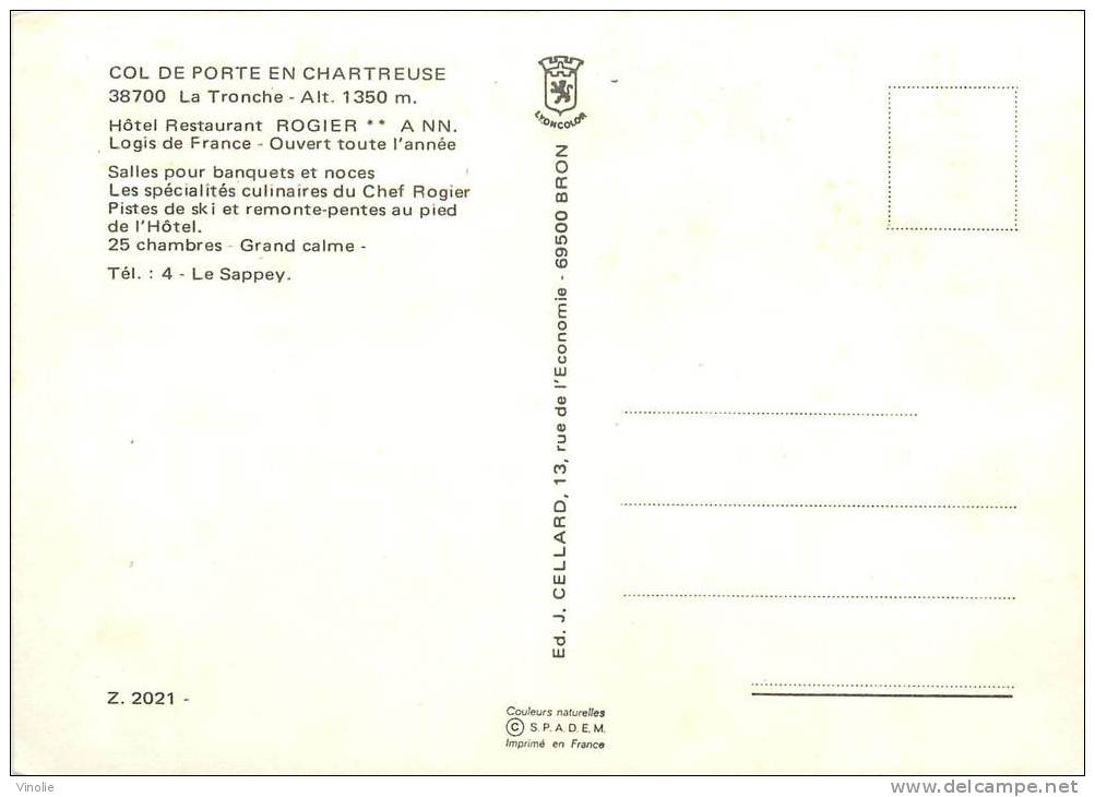 Réf : D.V.13-299 : La Tronche Col De Porte En Chartreuse   Hôtel Restaurant Rogier - La Tronche