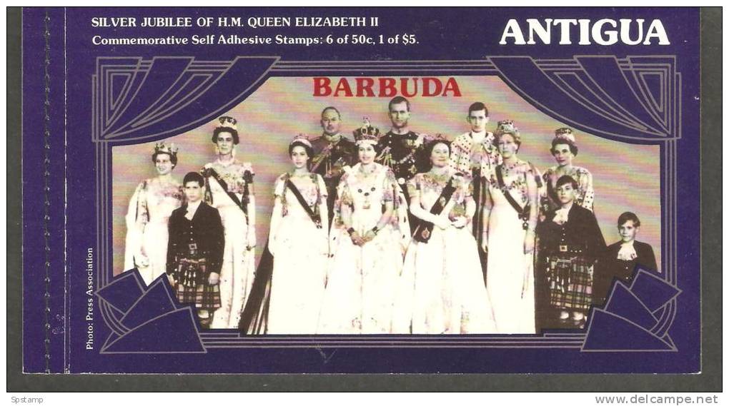 Barbuda 1977 Silver Jubilee Booklet With 6 X 50c Rouletted Self Adhesives & 1 X $5 Self Adhesive Overprints - 1960-1981 Ministerial Government