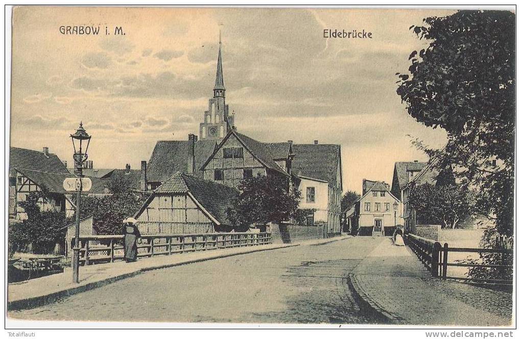 Grabow Mecklenburg Eldebrücke Grünlich Belebt 9.6.1914 Gelaufen - Ludwigslust