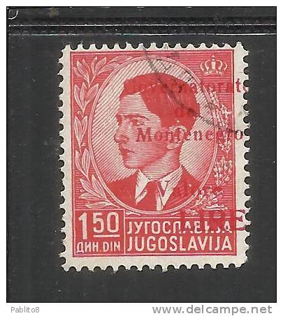 ITALY ITALIA OCCUPAZIONE ITALIANA MONTENEGRO 1942 SOPRASTAMPA ROSSA LIRE 1,50 D USED VARIETY - Montenegro