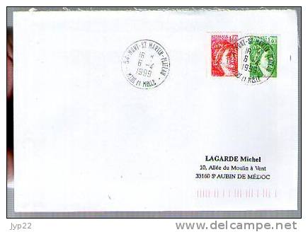 France Lettre CAD Mont Saint Martin Plateau 6-04-1999 / Tp Sabine Roulette 2157 & 2158 - Coil Stamps
