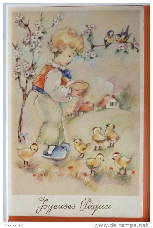 Cp Litho Illustrateur ERNA MAISON Ou Petersen COLOPRINT SPECIAL 1673  Fete Paques Enfant Oiseau Poussin Arbre Fleur - Petersen, Hannes