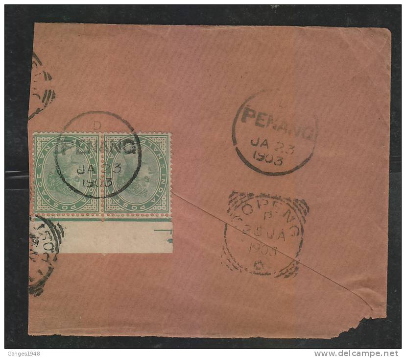 India..USED IN PENANG..  1923  QV  12 A Pair  Part Cover To Gopeng   #  46557   Indien Inde - 1858-79 Crown Colony