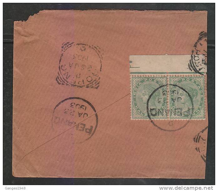 India..USED IN PENANG..  1923  QV  12 A Pair  Part Cover To Gopeng   #  46557   Indien Inde - 1858-79 Kronenkolonie