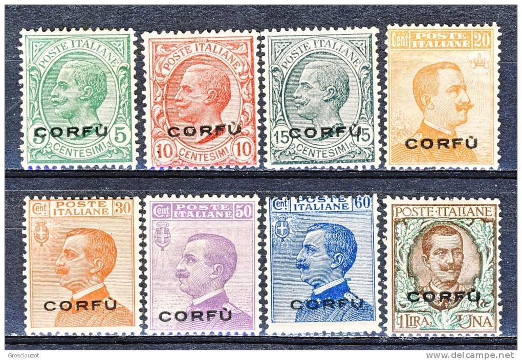 Corfù 1923 Sassone Serie N. 30 N. 1 - 8 MOLTO FRESCHI MNH Cat. € 212 - Corfù