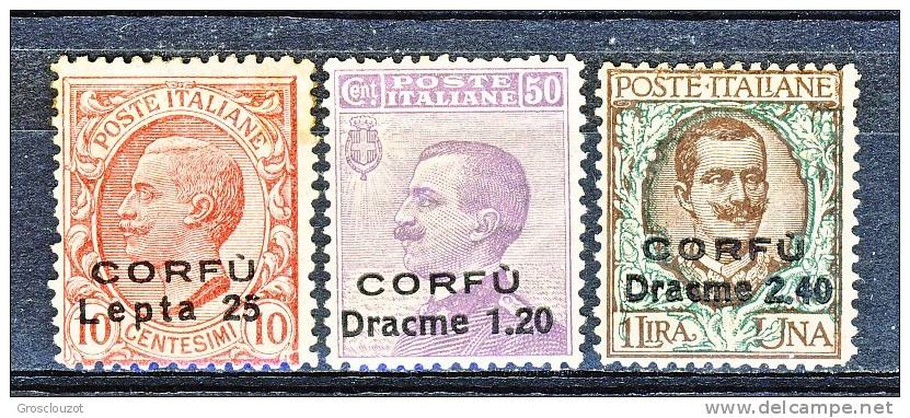 Corfù 1923 SS 31 N. 9-11 Molto Freschi, Traccia Di Linguella Leggerissima MLH Cat. € 180 - Corfù