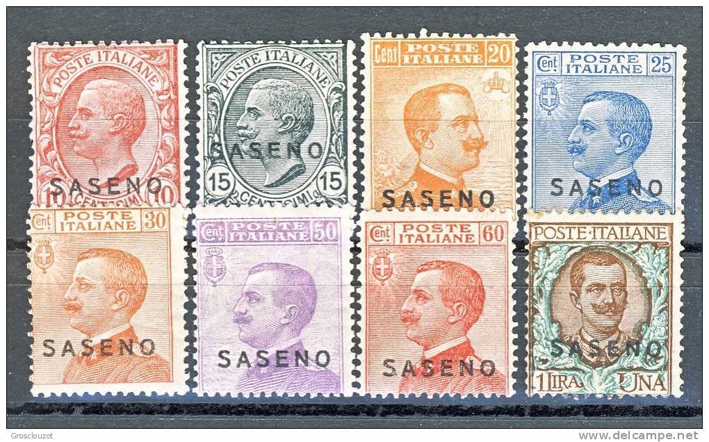 Saseno 1923 SS 1 N.  1 - 8 MNH, Molto Freschi, Splendidi. LUX-VVF, Firmati Biondi. Catalogo € 1250 - Saseno