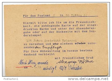 DDR P70 IF Frage-Postkarte ZUDRUCK BÖTTNER #4 Nach Zittau 1970 - Privatpostkarten - Gebraucht