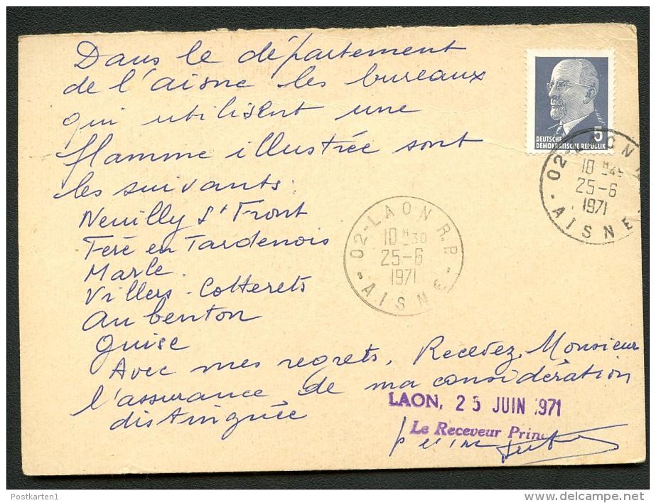 DDR P70 IIA Antwort-Postkarte ZUDRUCK BÖTTNER #2  LAON Frankreich 1971 - Privé Postkaarten - Gebruikt