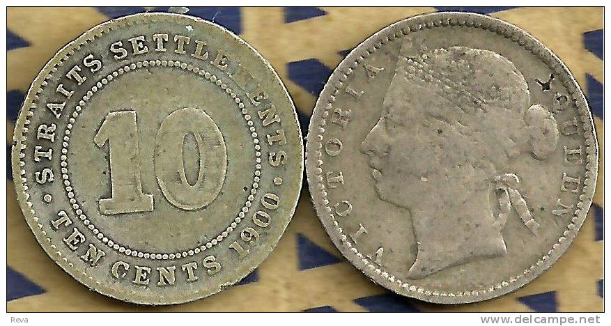 STRAITS SETTLEMENTS 10 CENTS NAME FRONT QV HEAD BACK 1886 AG SILVER F+ KM11 READ DESCRIPTION CAREFULLY !!! - Otros – Asia