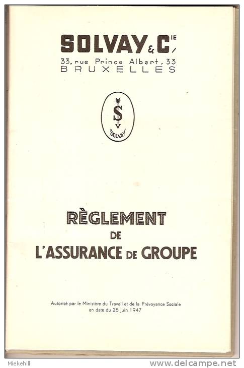 IXELLES-SOLVAY-REGLEMENT DE L'ASSURANCE DE GROUPE-1947-35 Pages - Bank En Verzekering