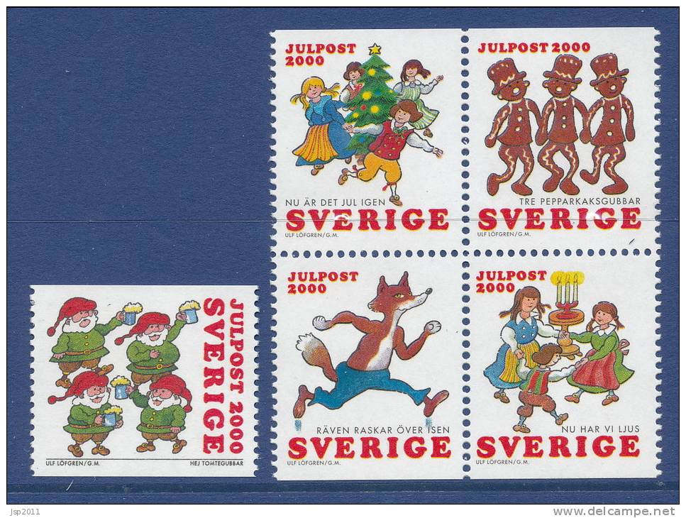 Sweden 2000 Facit #  2219-2223. Christmas Songs- Domestic Christmas Mail  MNH (**) - Neufs