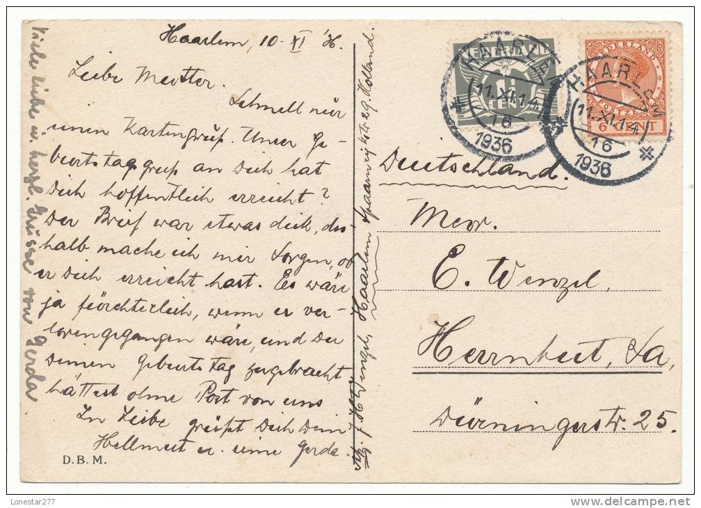 THE NETHERLANDS NEDERLAND # 172 B, 178 B PPC TO GERMANY (1936) - Covers & Documents