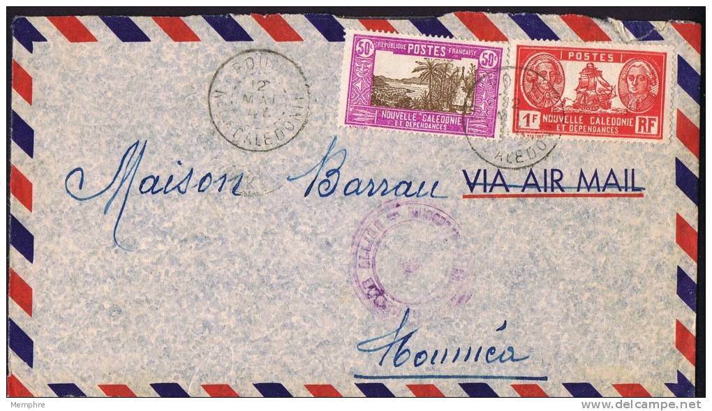 1944  Lettre De POUM Pour Nouméa  Yv 150, 154A   Marque De Censure Locale - Covers & Documents