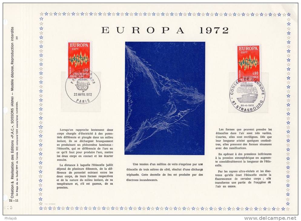 " EUROPA 1972 " Sur Feuillet PAC 1er Jour N°té RARE (Tirage 1500 Ex.) De 1972. 2 X N° YT 1715. Très Bon état - Other & Unclassified