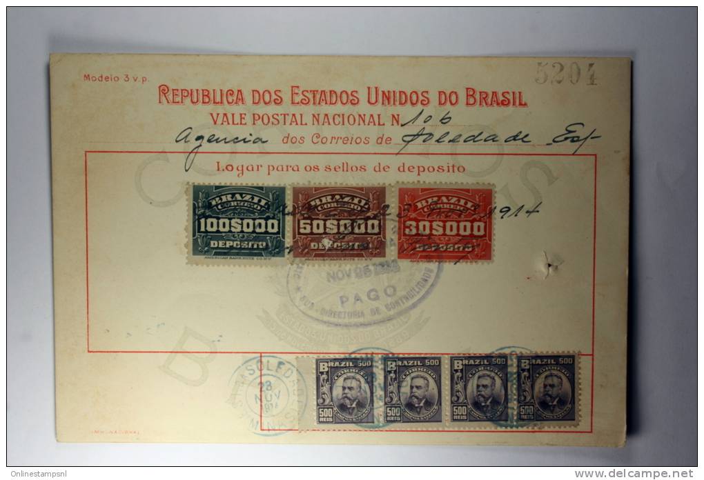 Brasil Vale Postal Nacional, Postal Payment, 1914 Mixed Stamps - Storia Postale