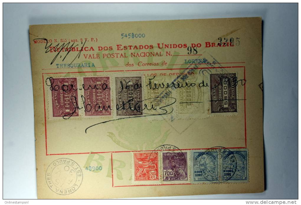 Brasil Vale Postal Nacional, Postal Payment, 1930 Mixed Stamps - Brieven En Documenten