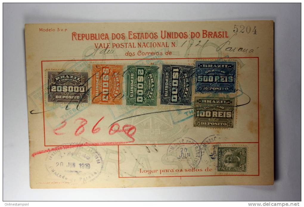 Brasil Vale Postal Nacional, Postal Payment, 1919 Mixed Stamps - Briefe U. Dokumente