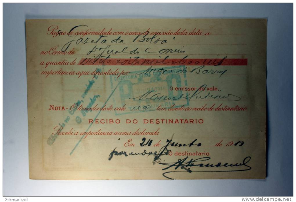 Brasil Vale Postal Nacional, Postal Payment, 1919 Mixed Stamps - Lettres & Documents