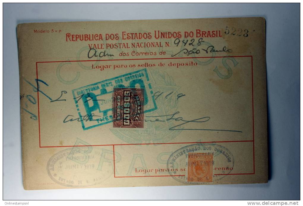 Brasil Vale Postal Nacional, Postal Payment, 1919 Mixed Stamps - Brieven En Documenten