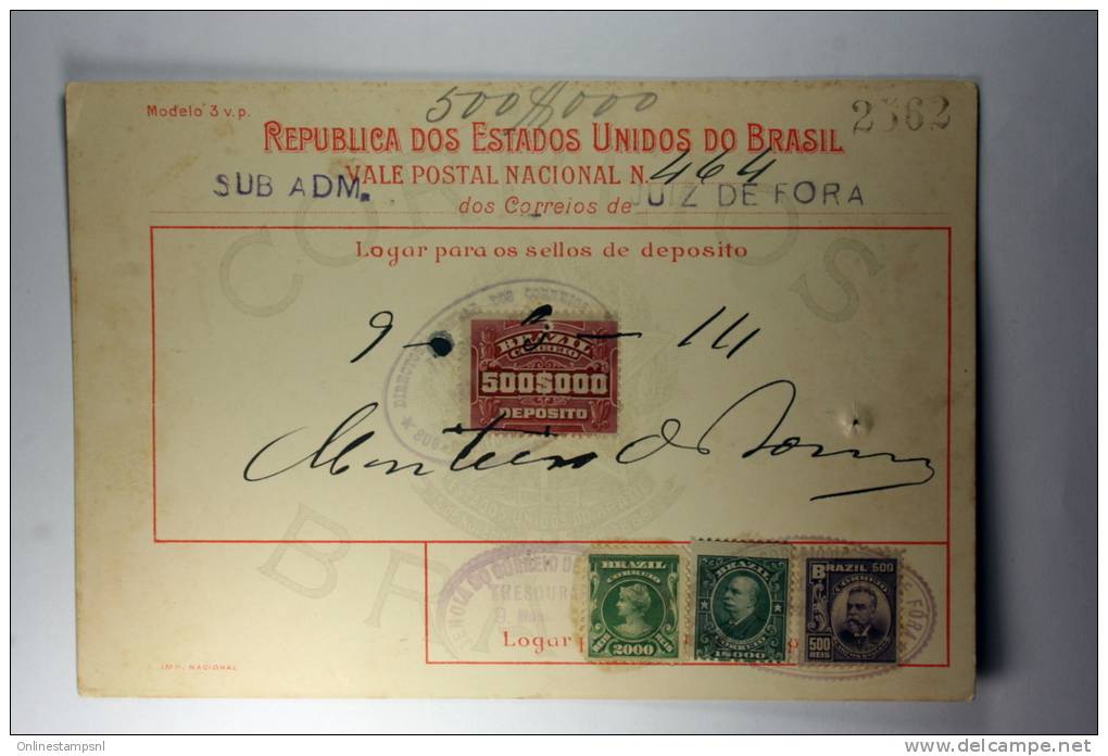 Brasil Vale Postal Nacional, Postal Payment, 1914 Mixed Stamps - Brieven En Documenten