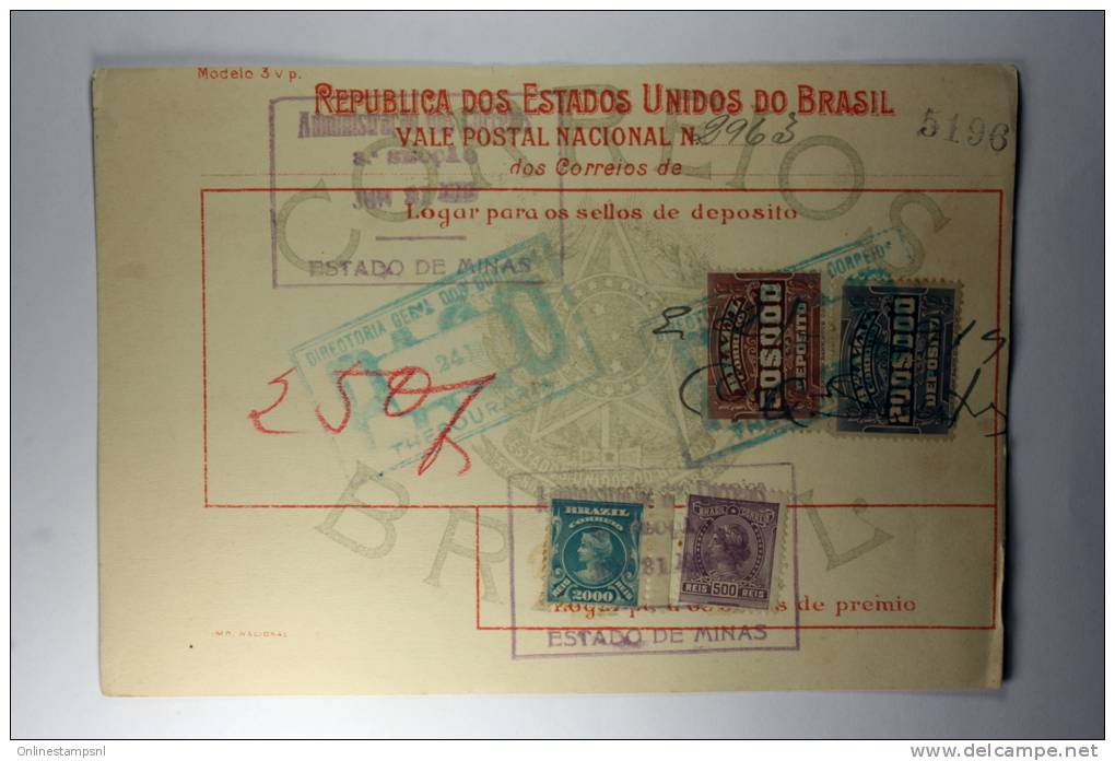 Brasil Vale Postal Nacional, Postal Payment, 1914 Mixed Stamps - Briefe U. Dokumente