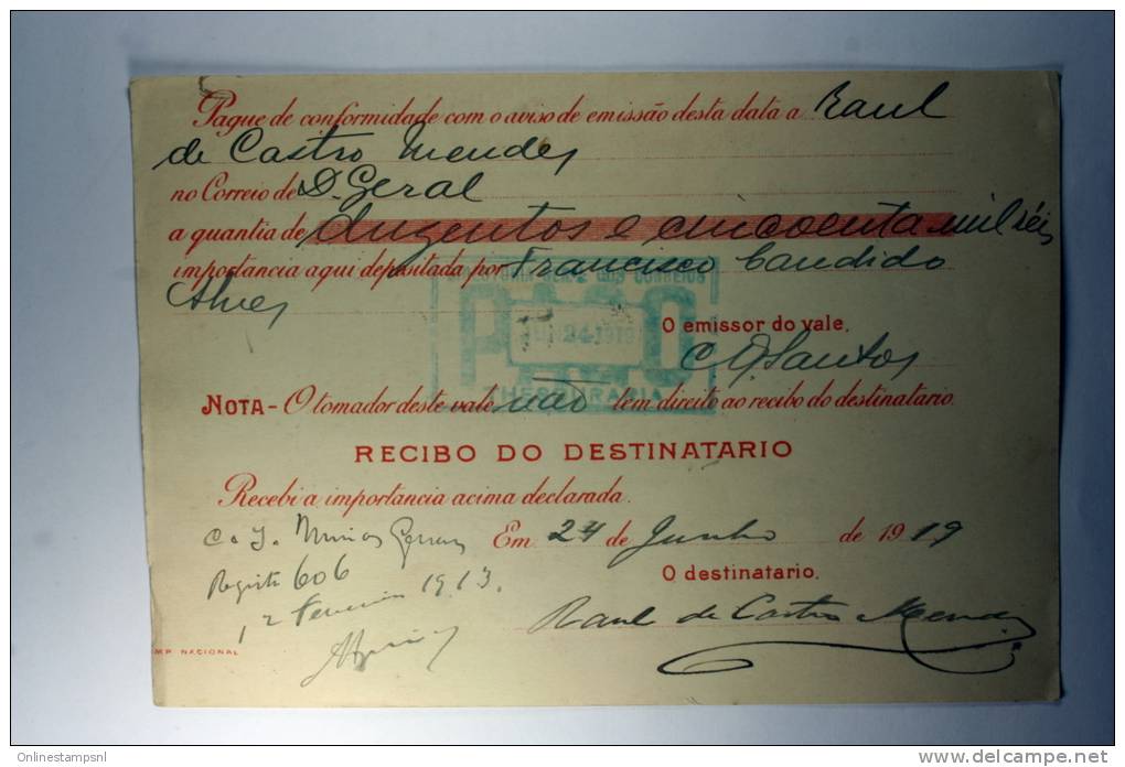 Brasil Vale Postal Nacional, Postal Payment, 1914 Mixed Stamps - Cartas & Documentos