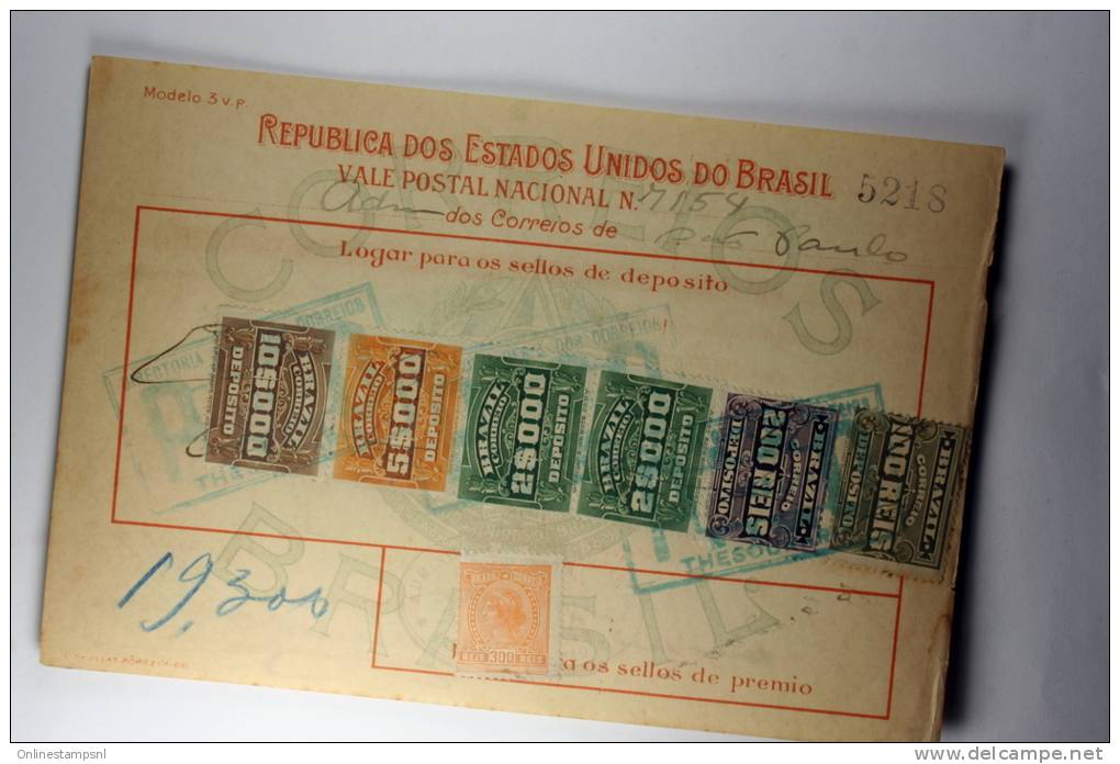 Brasil Vale Postal Nacional, Postal Payment, 1919 Mixed Stamps - Brieven En Documenten