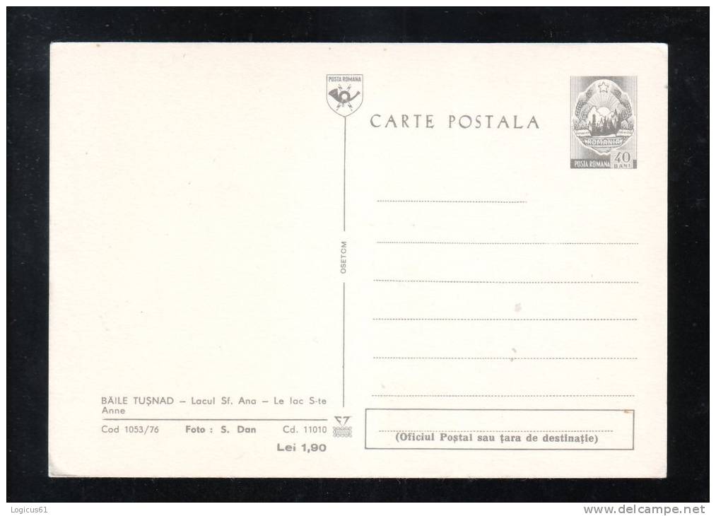 BAILE TUSNAD LE LAC S-TA ANNE, 1976 CARD STATIONERY UNUSED ROMANIA. - Postal Stationery