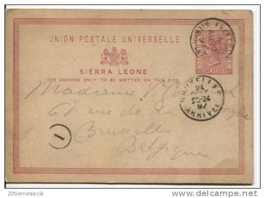 Sierra Leone CP1P Hig&G.1c.Freetown 20/08/1897 V.Bruxelles C.d'arrivée 24/9/1897 AP394 - Sierra Leone (...-1960)