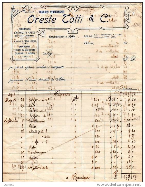 FATTURA ADRIA PRODUZIONE LATERIZZI E CALCE - Italia
