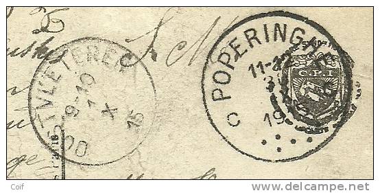 Kaart Met Stempel POPERINGHE Op 30/09/1915 Met Als Aankomst OOSTVLETEREN - Unbesetzte Zone