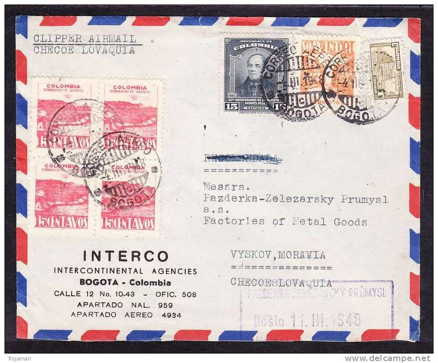 E-AMER-16 LETTER FROM COLOMBIA BOGOTA TO CZECHOSLOVAKIA 04.03..1948 - Colombie