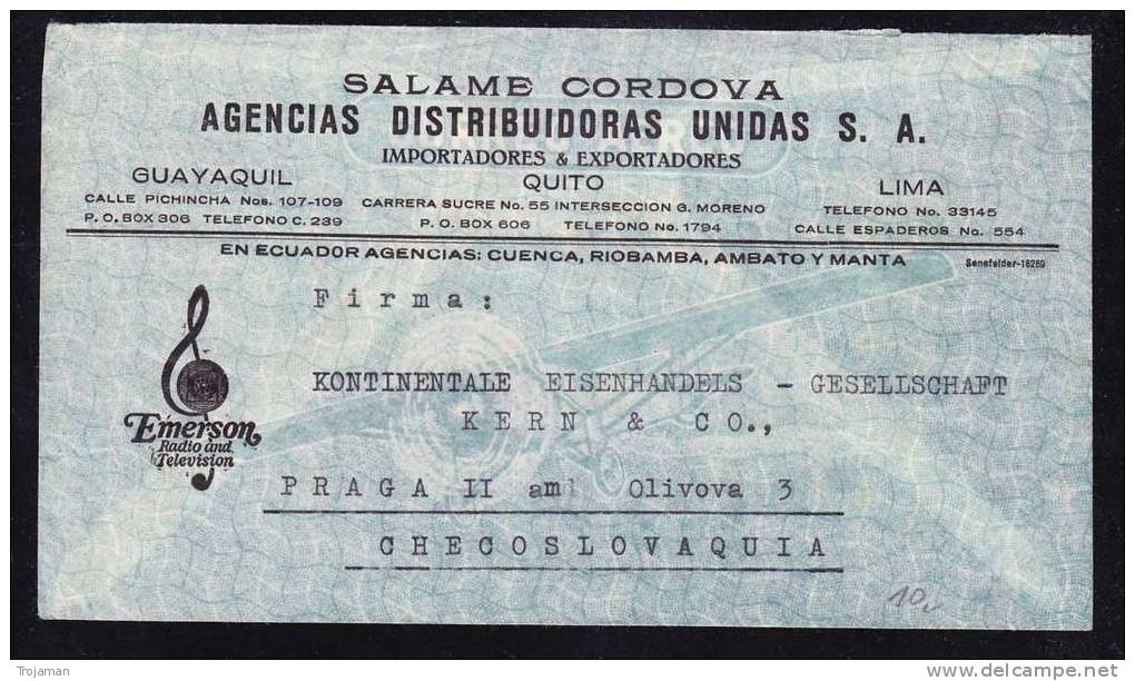 E-AMER-47 LETTER FROM EQUADOR TO CHECOSLOVAQUIA - Equateur