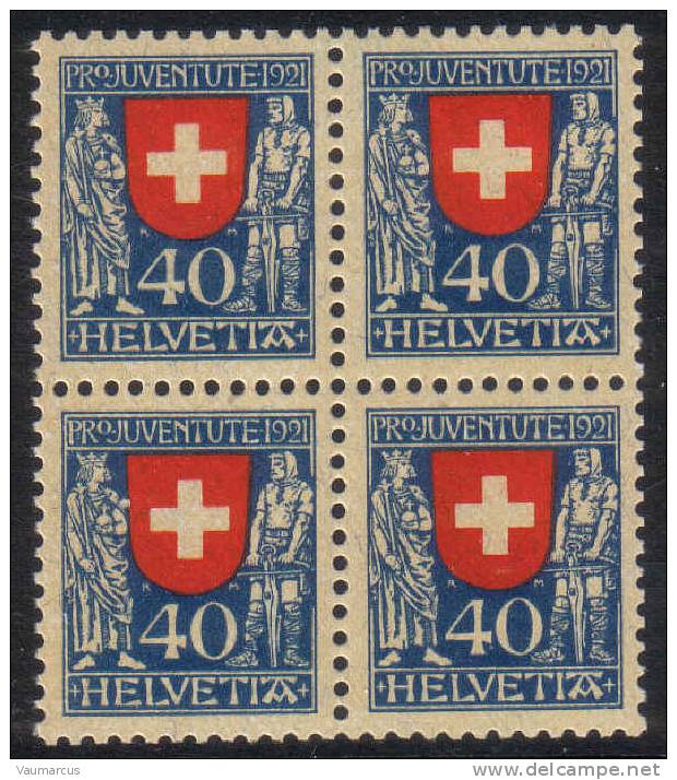 Zu J  20 PRO JUVENTUTE 1921 Bloc De 4 ** / MNH SBK 140,- à 25 % - Neufs